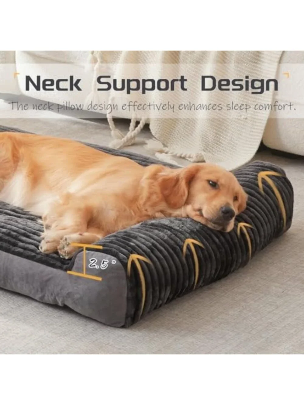 Cozy Large Dog Bed with Pillow, Supportive Bolster, Non-Slip Bottom, Soft Pet